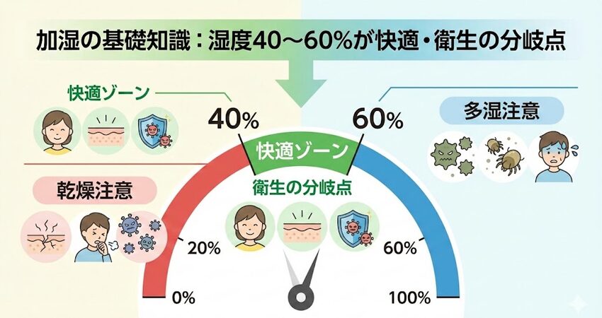 加湿の基礎知識：湿度40〜60％が快適・衛生の分岐点