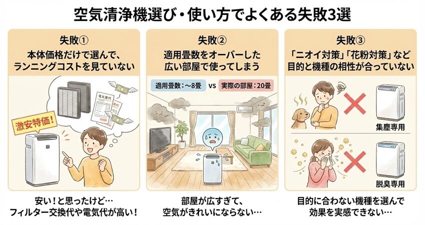空気清浄機選び方：よくある失敗3つ｜ここを間違えると損をします