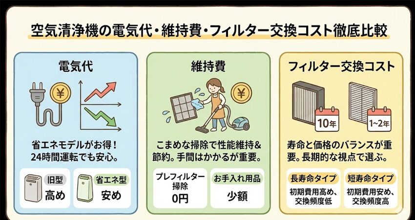 電気代・維持費・フィルター交換コストの徹底比較